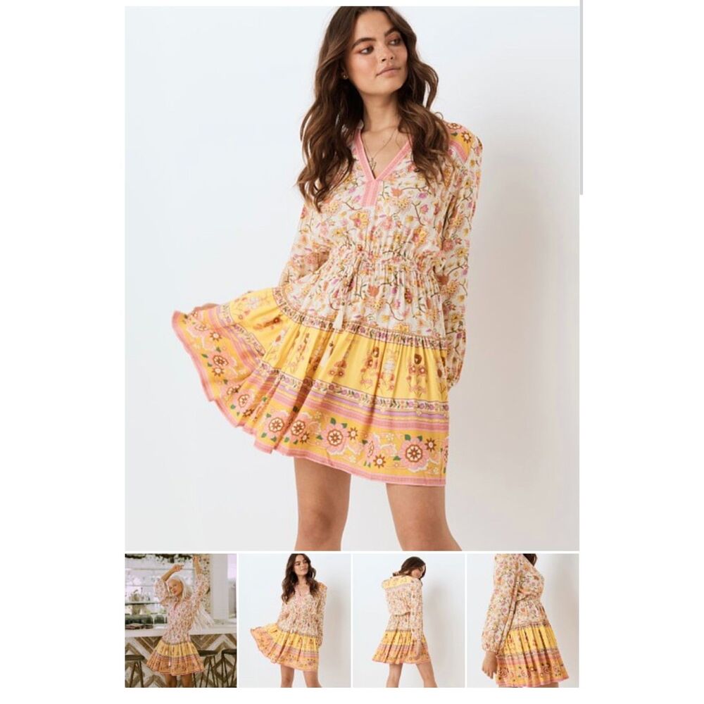 SPELL & THE GYPSY Portobello Long Sleeve Playdress Festival Dress Pink Yellow XS